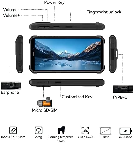 OUKITEL Rugged Smartphone Android 12 WP20 Pro, 4GB+64GB 5.93" Display Rugged Phone 6300mAh Battery,IP68 Waterproof Mobile Phones SIM Free Unlocked 4G,20MP Cameras Face ID+Fingerprint NFC Octa-Core