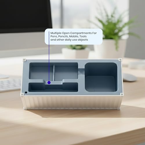 Image of Shipping Container Pen Stand, Container Style Desk Organizer Pen Stand for Office Table Shipping Company (White)