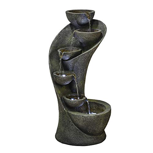 Chillscsreamni Outdoor Garden Fountain - 23.6In Outside Fountains And Waterfalls With 6 Bowls Curved Design For Indoor&Oudoor Decor | Portable Home Fountain With Led Lights For Garden, Patio, Backyard #TOP3