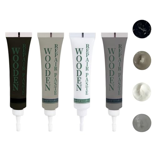 Wood Furniture Repair Kit, 4 Colours Touch Up Filler, Laminate Floor Repair Kit for Scratches Cracks Holes Stains - Black, Light Grey, Grey, White