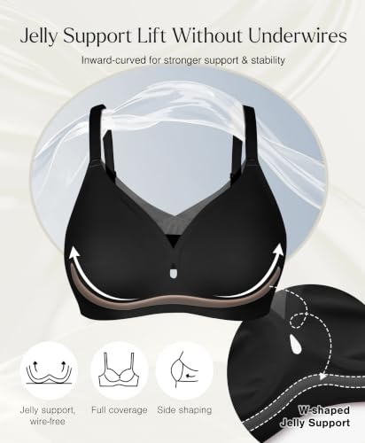 Popilush Bras for Women with Support Seamless Wireless Jelly Bra Black — view 3