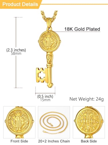Image of U7 Saint Michael Necklace for Men,Stainless Steel /18K Gold Plated St Michael Archangel /Saint Benedict /Saint Christopher Pendant Amulet Necklace for Men Women