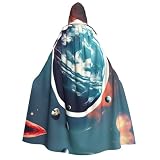 Capa unisex con capucha de Halloween para adultos, planeta espacial Tierra, capa de disfraz para fiestas, carnavales, exposiciones de cómics