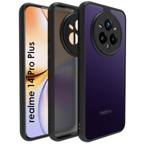 Image of RIGGEAR Shockproof Sleek Hybrid Armor Back Cover Case for Realme 14 Pro Plus 5G (Smoke Black Matte PC + Black TPU Bumper)