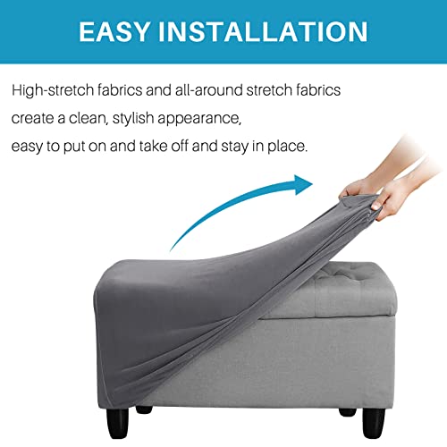 Ottoman Cover, Stretch Rectangle Velvet Ottoman Slipcovers Of Foot Stool For Living Room, Folding Storage Furniture Protector With Elastic Bottom, Machine Washable( Gray, Xl) #TOP3