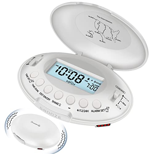 DreamSky Vibrating Alarm Clock for Heavy Sleepers - Bed Shaker Alarm Clock Under Pillow for Adults Teens Kids & Hearing Impaired, Rechargeable Battery Operated for Bedroom, Travel, Auto DST, Backlight by DreamSky - Used condition - US$19.78