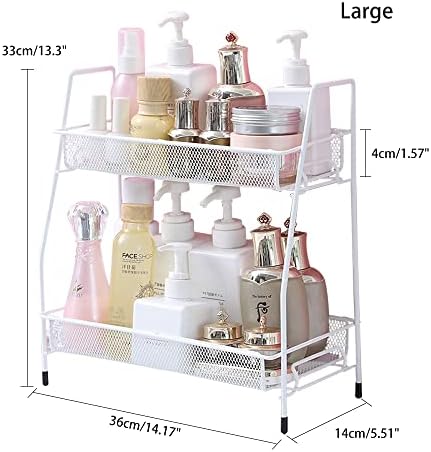 2-Tier Kitchen Spice Rack Organizer, Stepped Metal Kitchen Storage Basket Can Removable Storage Organizer Holder for Spice Jar, Can, Bottle, Cosmetic Storage Rack (36*14*33 cm, White)