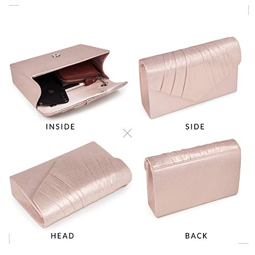 Milisente Women Evening Bag Pu Leather Pleated Clutch Purse Envelope Clutches (Rose Gold) #TOP4