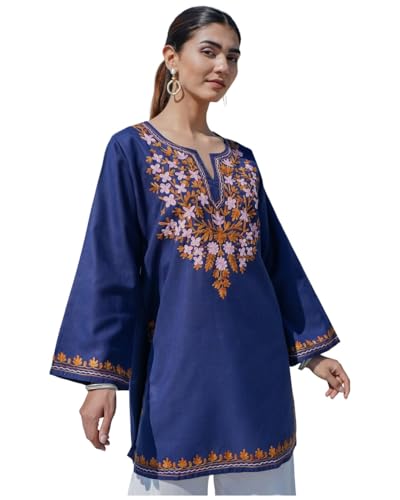 ANNI DESIGNER Women's Viscose Embroidered Short Kurti (Nirali Blue-SK-VKS01_S_Blue_Small) Deal