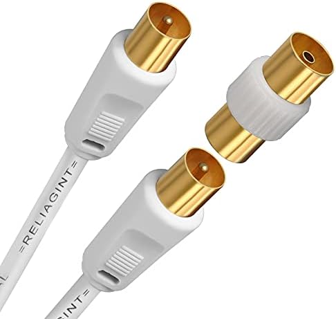 RELIAGINT TV Aerial Cable 1m  Pure Copper TV Coaxial Cable with Dual Shielding for Strong Signal  Straight or Right-Angle  Female-to-Female Adaptor Included  Fire-Resistant Aerial Connectors