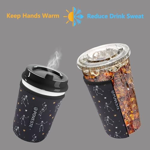 Image of Reusable Neoprene Insulator Sleeve for Iced Coffee & Cold Soda, Coffee Sleeves for Iced & Hot Drinks, Cold Beverage Cooler Compatible with Starbucks, Dunkin (Dance Skull, Small: 16-18oz)