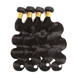 Huarisi Body Wave Human Hair 4 Bundles Brazilian Hair 18 20 22 24 inch 100% Unprocessed Virgin Hair Body Wave Bundles Weaves 400g Natural Color Real Hair Sew in Weaving Can be Dyed