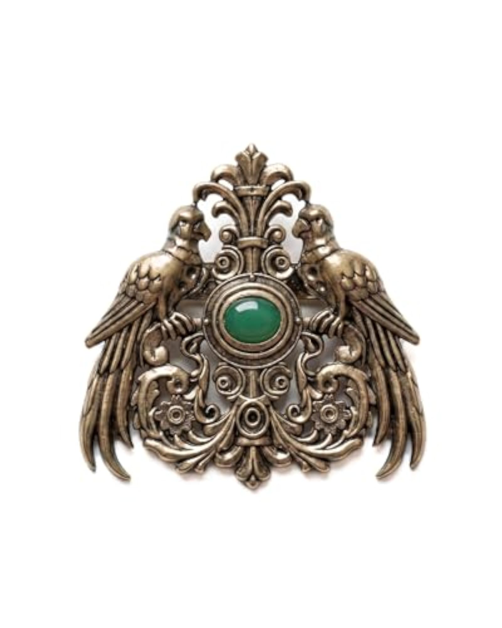 Antique Gold Brass Emerald Parrot Brooch for Men, Wedding Gift