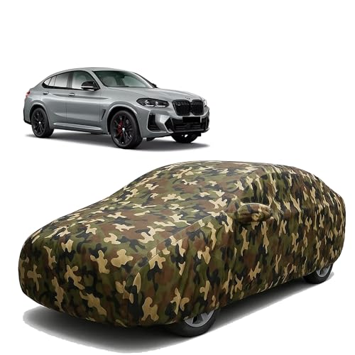 Image of Sulfar 100% Waterproof Car Body Cover for BMW X4 - Triple-Stitched Dustproof UV, Heat & Rain Protection with Mirror Pockets, Full-Bottom Elastic & Free Storage Bag - All-Weather Indoor Outdoor (Army)