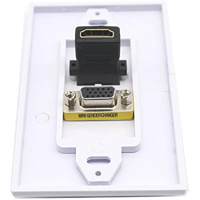 Poyiccot VGA Wall Plates, 1 Port HDMI Female + 1 Port VGA 15P Female AV Wall Outlet Video Socket Face Connector Plate White ABS (1HDMI+1VGA)