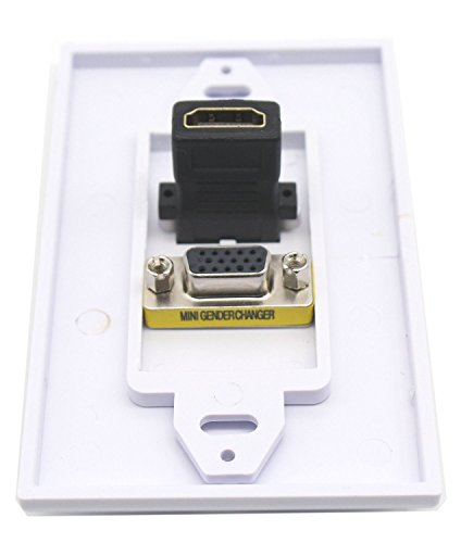 Poyiccot Vga Wall Plates, 1 Port Hdmi Female + 1 Port Vga 15P Female Av Wall Outlet Video Socket Face Connector Plate White Abs (1Hdmi+1Vga) #TOP4