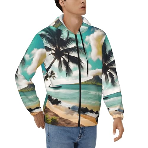 Sweat à capuche zippé pour homme avec cordon de serrage et motif palmiers