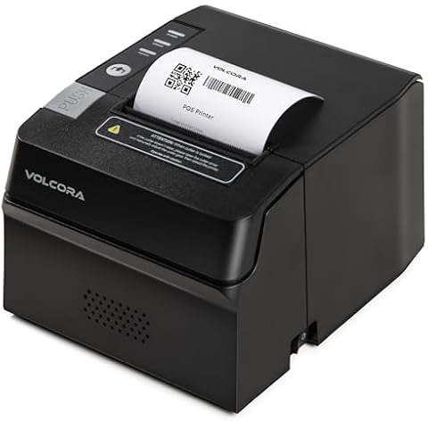 Volcora Thermal Receipt Printer, 80mm USB/Ethernet POS QR Code Printer with Auto Cutter for Cash Drawer/ESC/POS, Compatible with Android/Windows/Linux, Retailer, Restaurant Use, Wall Mount, Black Cover