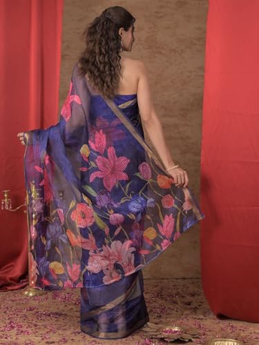 Image of Satrani Women's Kota Chex Printed Saree with Unstitched Blouse Piece