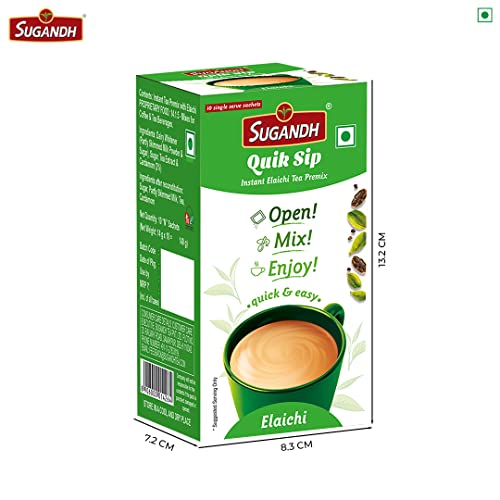 Image of Sugandh Quik Sip Instant Elaichi Chai Premix (Pack of 2) - Single Serve Sachets - 2 Boxes of 10 Sachets each