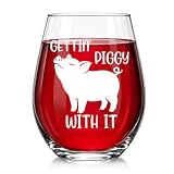 Vgrti Gettin' Piggy With It Stemless Wine Glass, Funny Pig Gifts for Women Animal Lovers, Cute Retirement Birthday Mothers Day Gifts for Women Mom Wife Sister Wine Lover Coworker