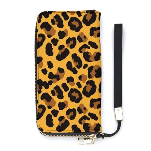 Wallets for Men, Adult Clutch Wallet with Removable Wristband, Portable Slim Card Holder Wallet for Travel, Shopping, Commuting, Cheetah Yellow Leopard Print