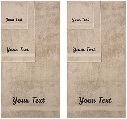 Personalized Towels, Hotel & Spa Quality, Super Soft, Highly Absorbent, Bathroom Sets, 100% Cotton Monogrammed towels 6 Piece Towel Set, Includes 2 Bath Towels, 2 Hand Towels, 2 Washcloths, Beige