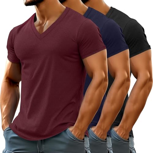 Huukeay 3 Pack Men's Big and Tall Quick Dry Shirts, Short Sleeve Tops V Neck Mesh Moisture Wicking Athletic Tees2