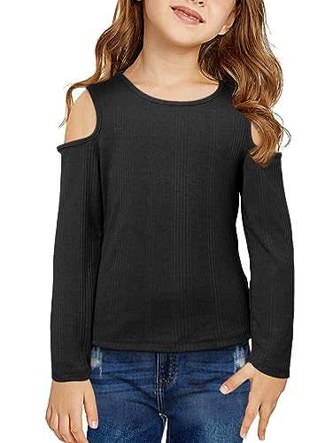 SELINK Girls Cold Shoulder Long Sleeve Top Fall Ribbed Knit Tee Shirt Casual Tunic Tops Blouse