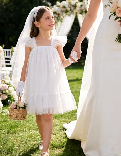 Image of Arshiner Toddler Tulle Dress for Girls Layered Tutu Ruffle Dresses Swing Twirly Fairy Summer Birthday Party Wedding Sundress