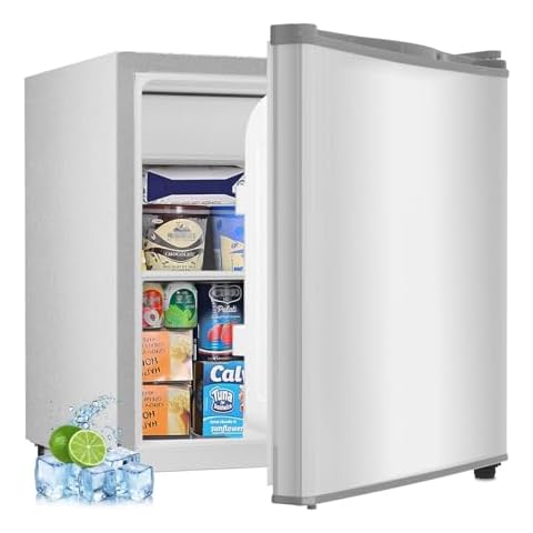 Kismile Mini Fridge with Freezer, 1.6 Cu.ft Mini Refrigerators with Removable Shelves, Adjustable Thermostat, Reversible Single Door, Low Noise, Small Refrigerator for Bedroom/Office/Home (Silver) Cover