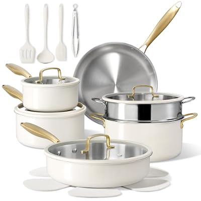 CAROTE 18 PCS Stainless Steel Cookware Set, Pots and Pans Set