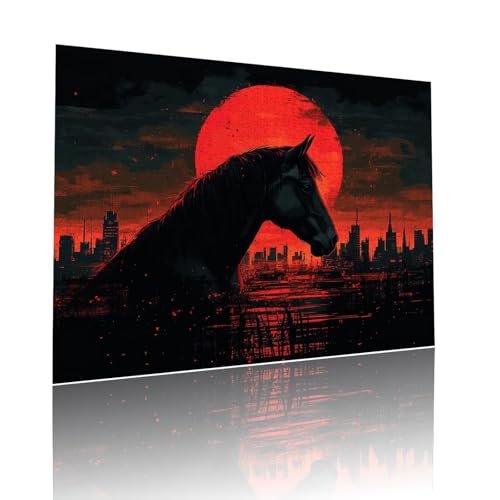 Atardecer Puzzle Adultos 1000 Piezas Desafiando lo Imposible Rompecabezas Caballo Jigsaw Puzzles Adecuado para Adultos y a Partir de 7 AñOs Niños para Entretener o Decoración y Regalos 50x75cm t-588