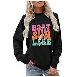 Generisch Sudadera para mujer sin mujer sudadera de gran tamaño con cuello redondo manga larga suéter con flecos, Negro , M