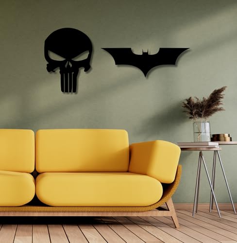 Image of TWIGGY Superhero 6mm MDF Wooden Wall Decor Set for Home, Office, or Gaming Room, Gift, Anime (pack of 2 | The Dark Knight,Punisher)