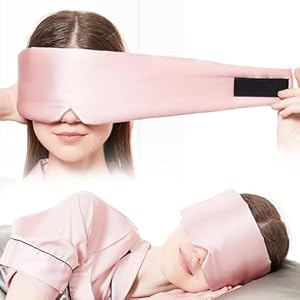 Silk Sleeping Mask Large Wrap-Around Blindfold with Adjustable Velcro Soft Blackout Eye Mask Women (Pink)