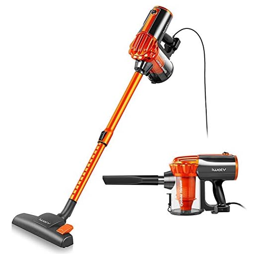 iwoly V600 Stick Vacuum Cleaner Corded 23 ft with 17KPa Powerful Suction, Adjustable Lightweight Bagless Vacuum with HEPA Filter for Hard Floor, Orange