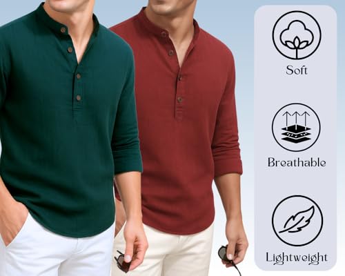 Image of DEEMOON Combo of Men's Cotton Blend Solid Regular Fit Full Sleeve Short Kurta | Men's Trendy Short Kurta Pack of 2 (Available in Plus Size & Combo Packs)