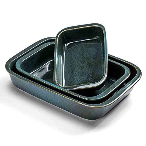 Ceramic Baking Dish Set Of 3, Hentenhome Porcelain Bakeware Set Lasagna Pans, Oblong Casserole Dish, Rectangular Baking Dish For Kitchen And Cooking, Oven, Dishwasher And Microwave Safe (Green) #TOP29