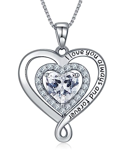Infinity Heart Necklaces for Women | 925 Sterling Silver Diamond Jewelry for Wife Anniversary | Birthday Gifts for Her | Valentines Day Love Birthstone Pendant | Gifts for Mom on Mothers Day Christmas