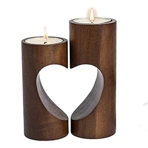 Tea Light Candle Holders, Wood Tealight Holders, Cute Unity Heart Tea Light Holders for Home Decor – Dark