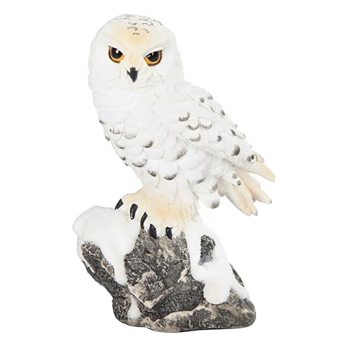 ICE ARMOR 12,7 cm H śnieżna sowa stojąca na skale statuetka dzikie zwierzę dekoracja figurka biurko/dom/salon/dekoracja stołu, idealne prezenty na ocieplenie domu dla nowego domu
