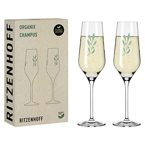 RITZENHOFF 3924001 Champagnerglas 400 ml 2er Set Organix Nr. 1 - organische Farbe Grün, 45% recyceltes Glas - Made in Germany