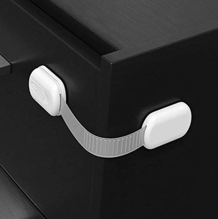 4 Pack Drawer Lock Adjustable Plastic Strap, Quick-Release Anti-Pinch Design for Cabinets, Drawers and Appliances, 4