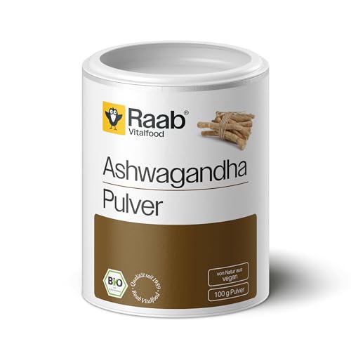 Raab Vitalfood Bio Ashwagandha Pulver, vegan, 100% Bio Ashwagandhawurzelpulver ohne Zusätze, 1x Dose mit 100 g Pulver