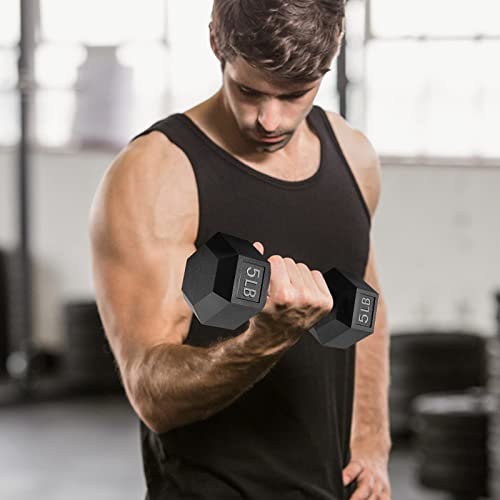 Adjustable Hex Dumbbells, Rubber Hex Dumbbells Free Weights With Steel Chrome Knurled Handles For Home Gym Exercise & Fitness Single Or Set Of Pairs (2Pc 5Lb) #TOP4