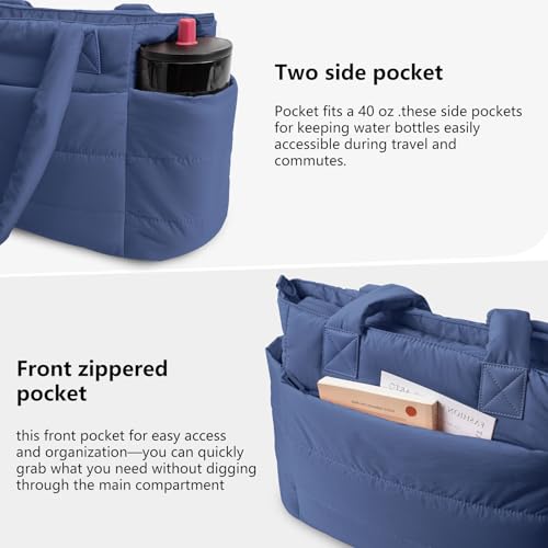 Image of Puffer Tote Bag for Women Quilted Nurse Bag Lightweight Work Bag for Teacher Travel Handbag with Multiple Pockets