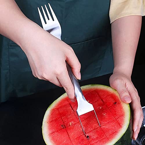 2Pcs 2-In-1 Watermelon Fork Slicer, 2023 New Summer Watermelon Fruit Cutting Fork, Dual Head Stainless Steel Fruit Forks Slicer Knife For Family Parties Camping #TOP1