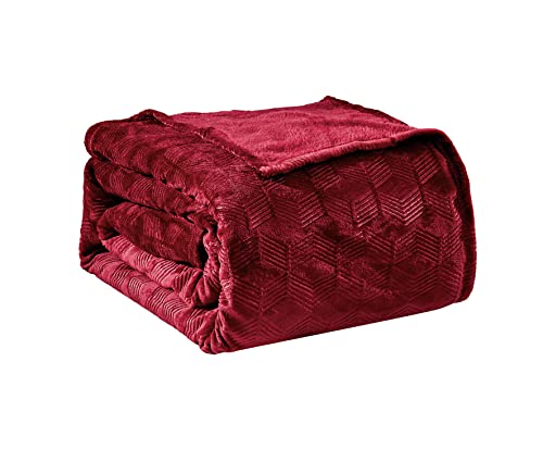 Amrani Bed Cover Embossed Blanket, Soft Premium Microplush - Queen Burgundy #TOP1