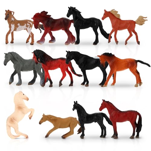 DSLSQD Pferdefiguren, realistisch, detailliert, Kunststoff, Pony-Figuren, Fohlen, Tiere, Spielset, Kuchenaufsätze, Weihnachten, Geburtstagsgeschenk, Lernspielzeug
